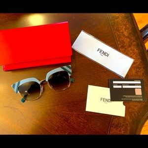 NEW Authentic Fendi Iridia Blue Cat Eye Sunglasses